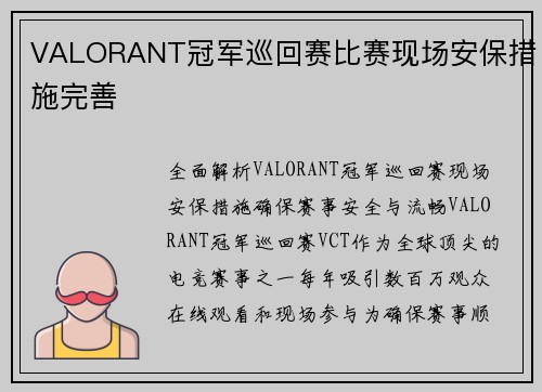 VALORANT冠军巡回赛比赛现场安保措施完善