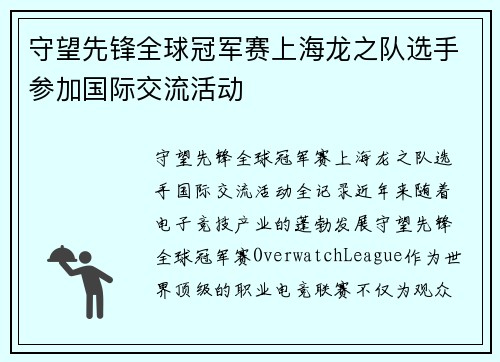 守望先锋全球冠军赛上海龙之队选手参加国际交流活动